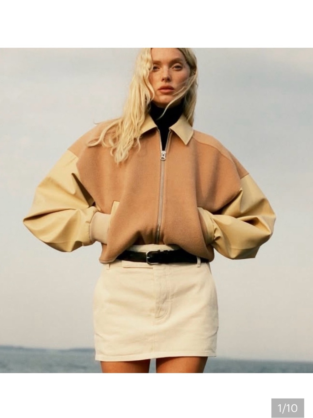 Helsa Faux Leather & Wool Blend Bomber Jacket - Zip Front